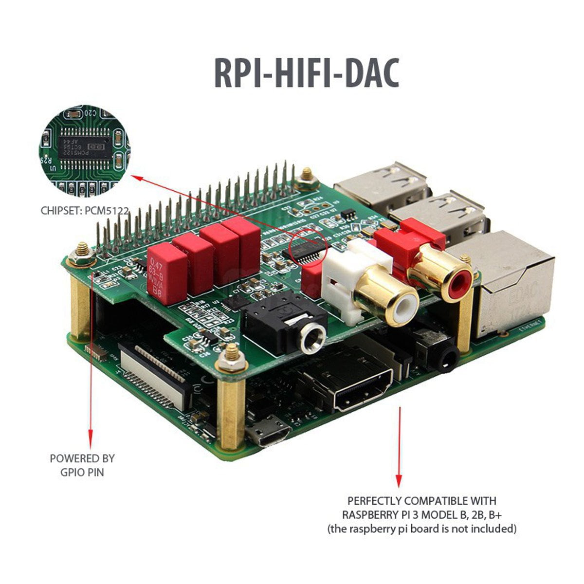 A B+ 2B X920 HIFI DAC PCM5122 Expansion Board For Raspberry Pi 3 Model B